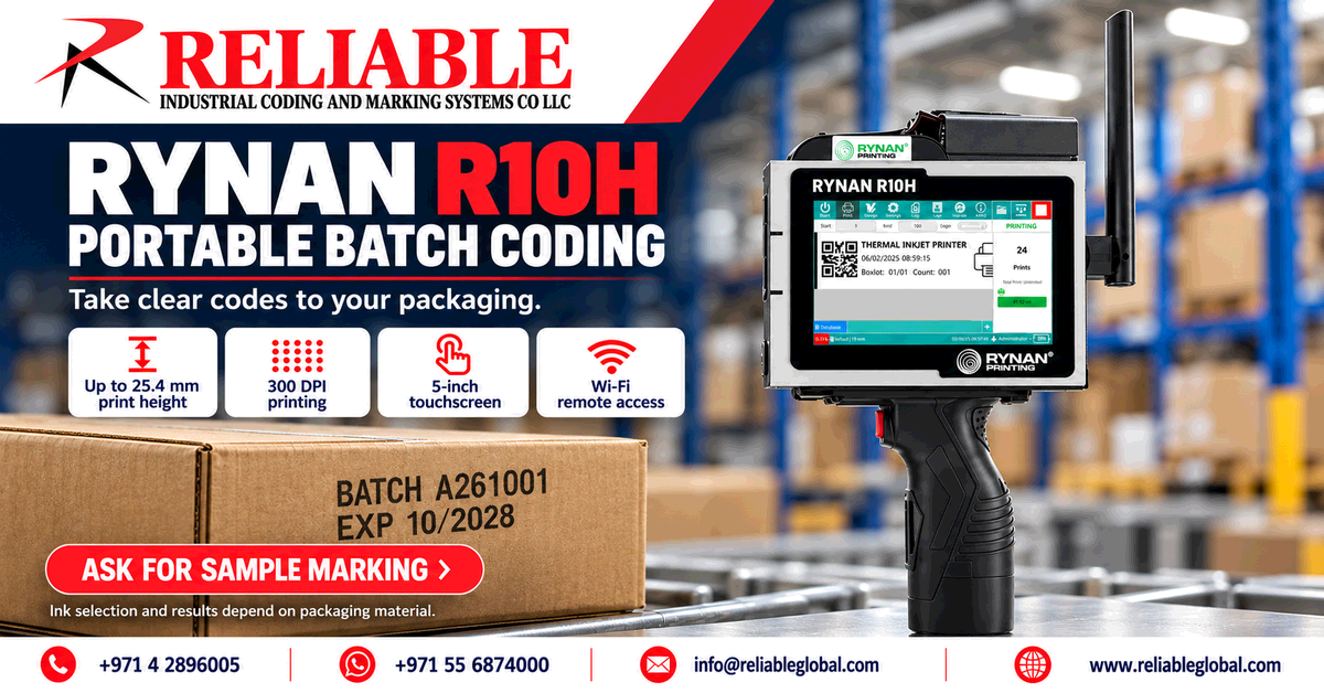 RYNAN R10H printer for handheld batch and expiry coding on cartons