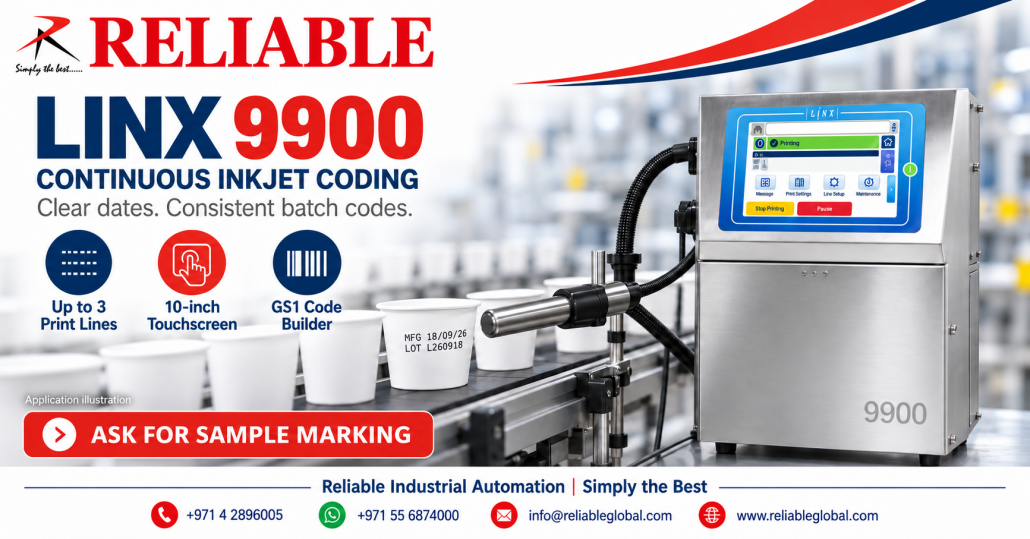 Linx 9900 continuous inkjet printer marking date and batch codes on food cups