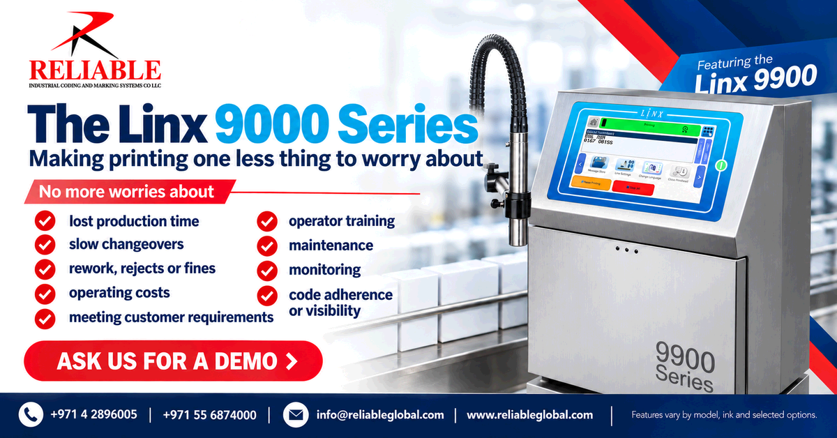 Linx 9000 Series campaign featuring the Linx 9900 printer from Reliable