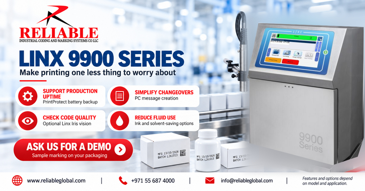 Linx 9900 productivity features with Reliable printer, printhead and coded packaging