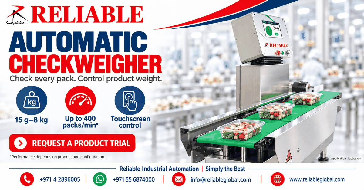 Automatic checkweigher for packaged products from Reliable Industrial Group