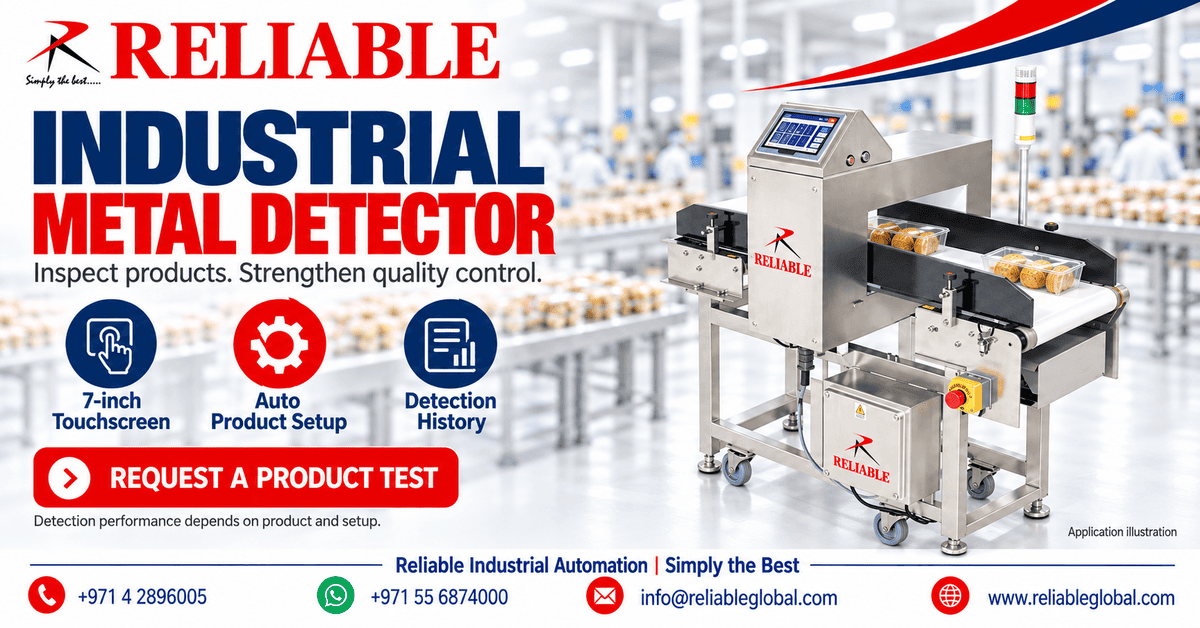 Industrial metal detector with conveyor and touchscreen from Reliable Industrial Group