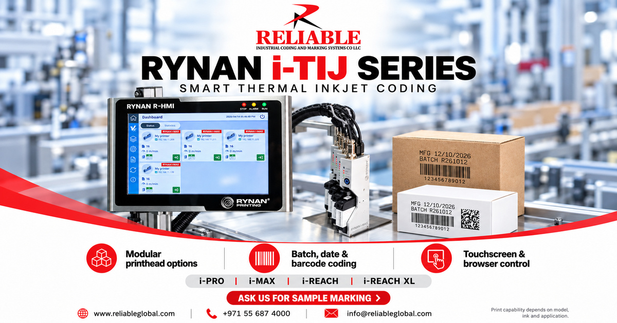 RYNAN i-TIJ printer with touchscreen and modular printhead for packaging coding from Reliable