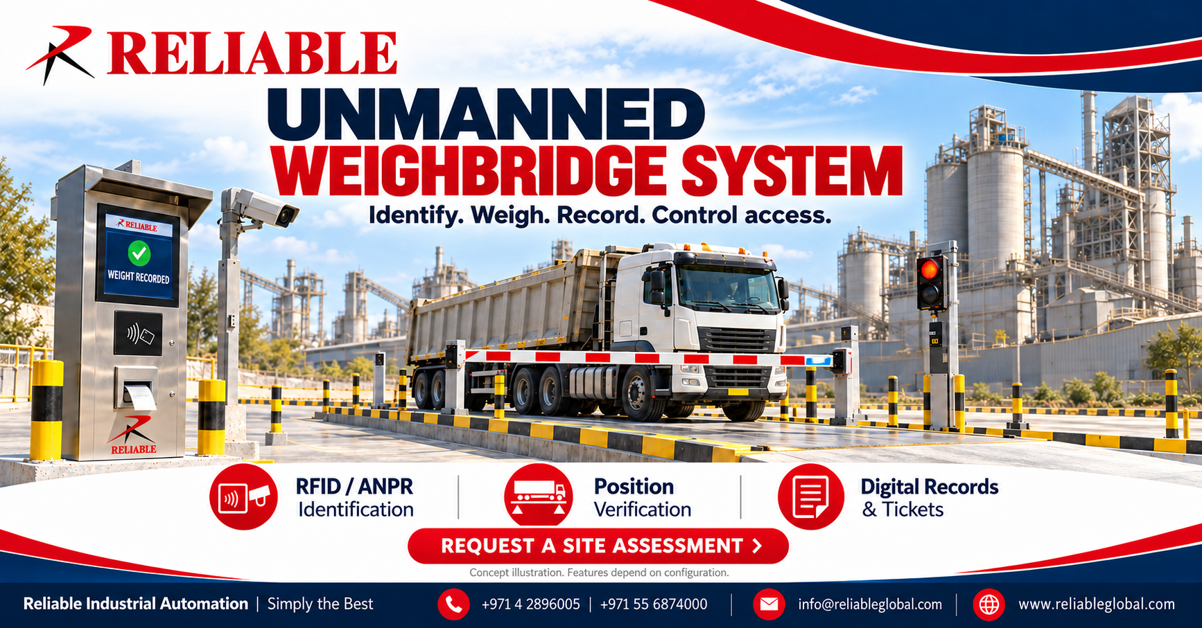 Reliable unmanned weighbridge system with driver kiosk, truck platform, cameras and barrier