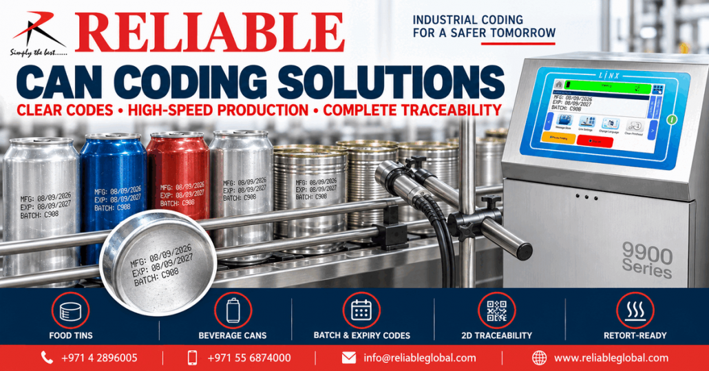 Can coding machine in UAE printing expiry dates and batch codes on beverage cans and food tins